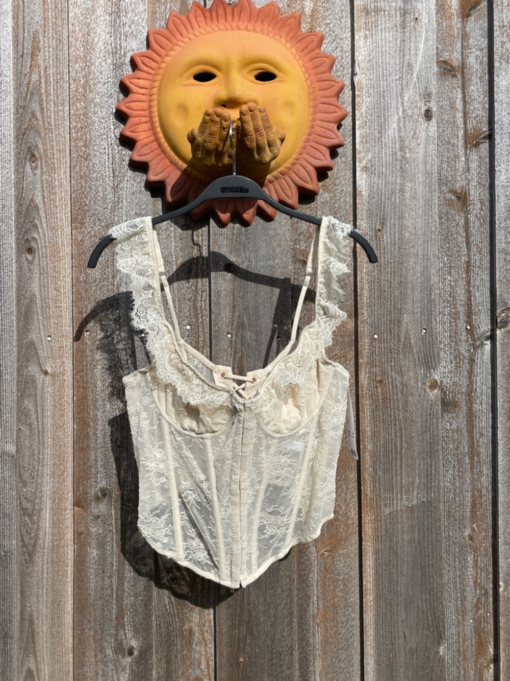 Urban Outfitters Cream Lace Corset-Style Camisole